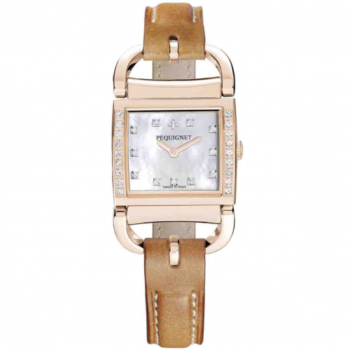 Montre Pequignet Attellage Quartz - Cadran Nacre Blanc - Bracelet Marron Clair - 5896509CD-CMC 