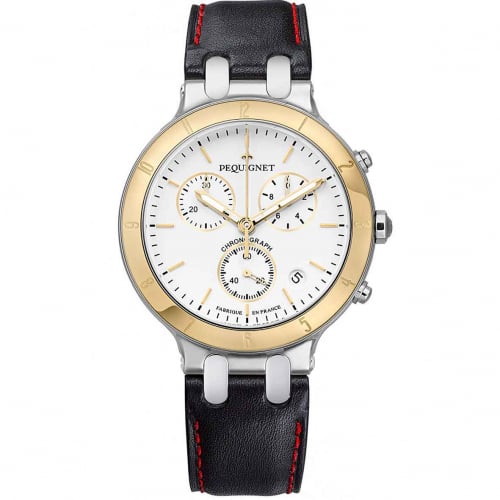 Montre Pequignet Moorea Chrono or et acier-cadran blanc 42 mm - 1371538-CNR 